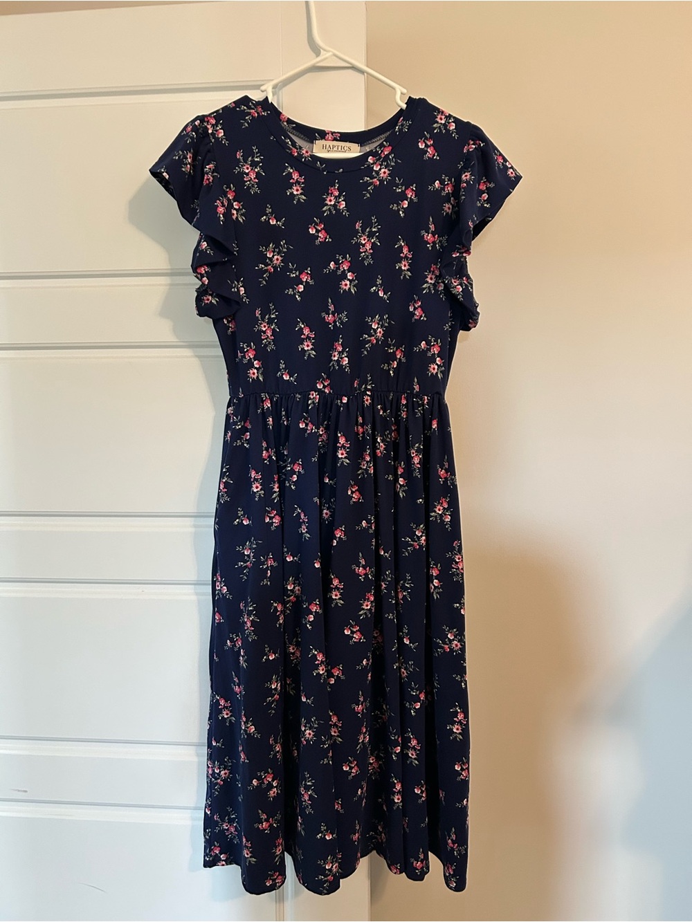 Floral Navy Ruffle Sleeve Dress
